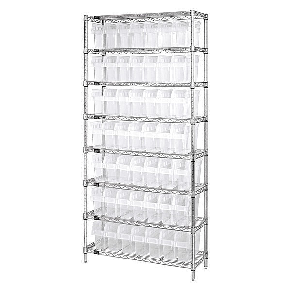 Steel Bin Shelving, 12 in W x 74 in H x 36 in D, 8 Shelves, Clear