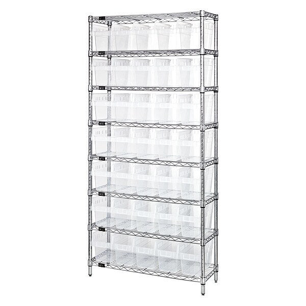 Steel Bin Shelving, 18 in W x 74 in H x 36 in D, 8 Shelves, Clear