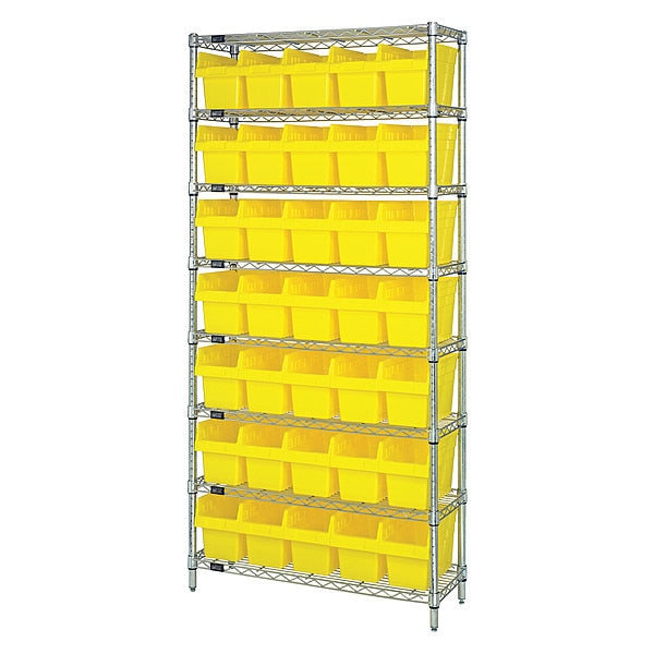 Steel Bin Shelving, 12 in W x 74 in H x 36 in D, 8 Shelves, Yellow