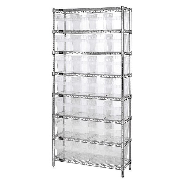 Steel Bin Shelving, 18 in W x 74 in H x 36 in D, 8 Shelves, Clear