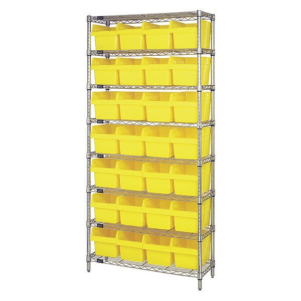 Steel Bin Shelving, 12 in W x 74 in H x 36 in D, 8 Shelves, Yellow