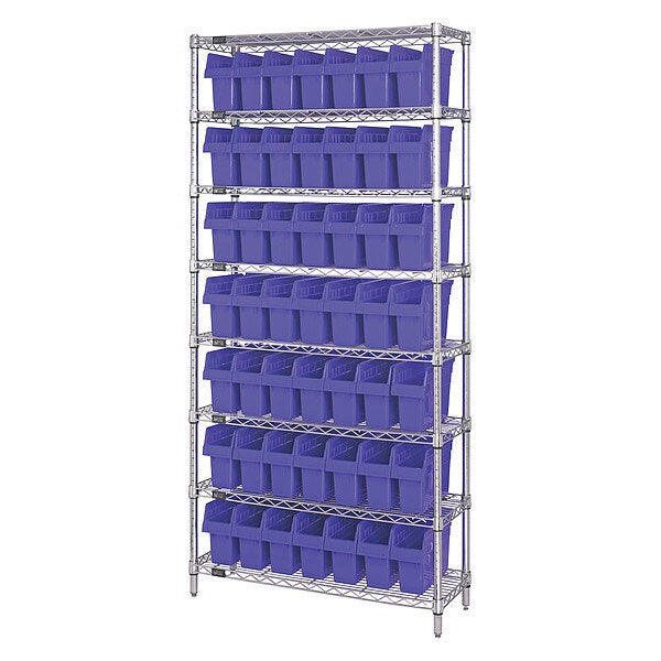 Steel Bin Shelving, 18 in W x 74 in H x 36 in D, 8 Shelves, Blue