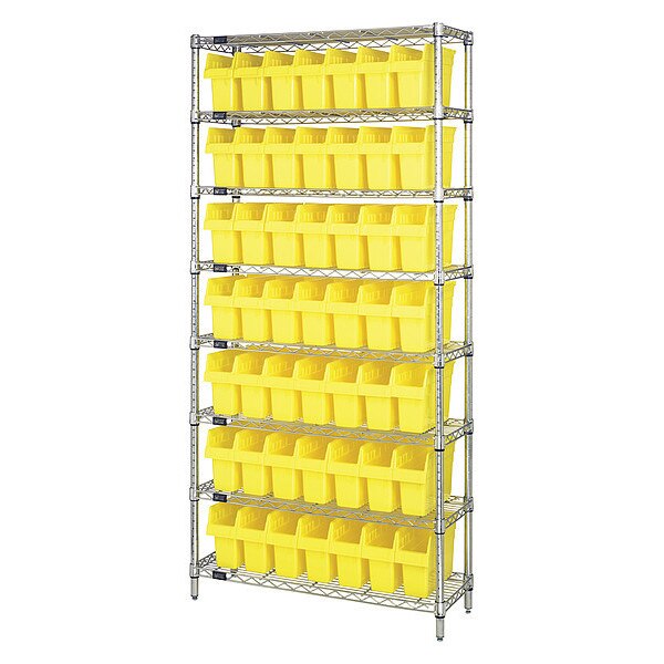 Steel Bin Shelving, 18 in W x 74 in H x 36 in D, 8 Shelves, Yellow