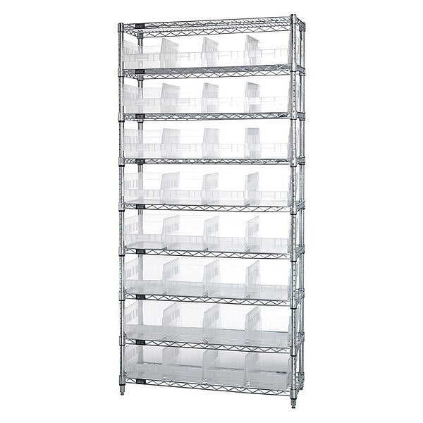 Steel Bin Shelving, 12 in W x 74 in H x 36 in D, 9 Shelves, Clear