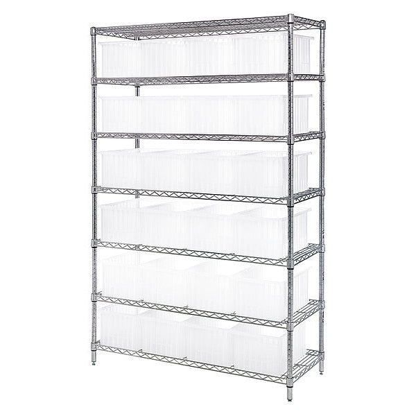 Steel Bin Shelving, 48 in W x 74 in H x 18 in D, 7 Shelves, Clear