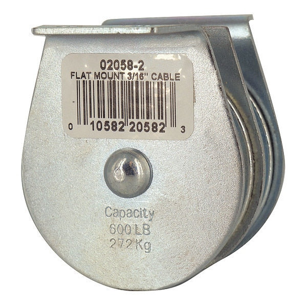 Pulley Block, Wire Rope, 3/16 in Max Cable Size, 600 lb Max Load, Zinc Plated