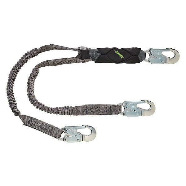 Shock-Absorbing Lanyard, 310 lb Weight Capacity, Black/Gray
