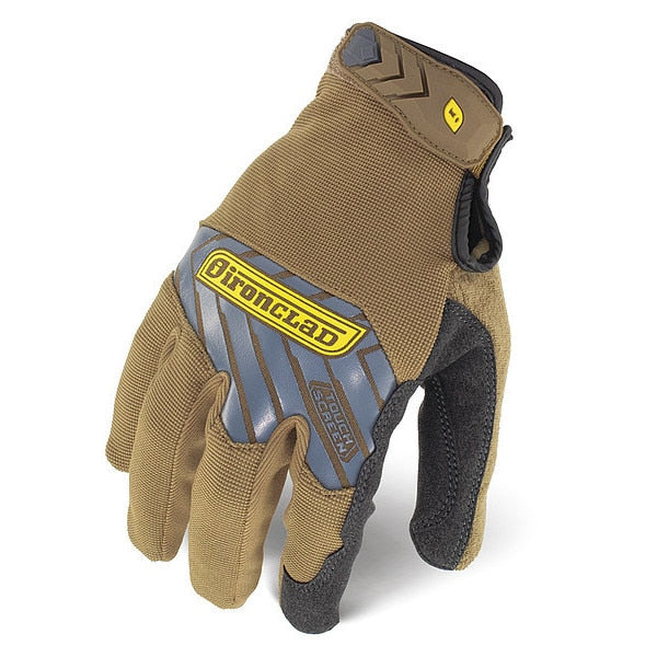 Mechanics Touchscreen Gloves, XL, Tan/Silver, Single Layer, Polyester