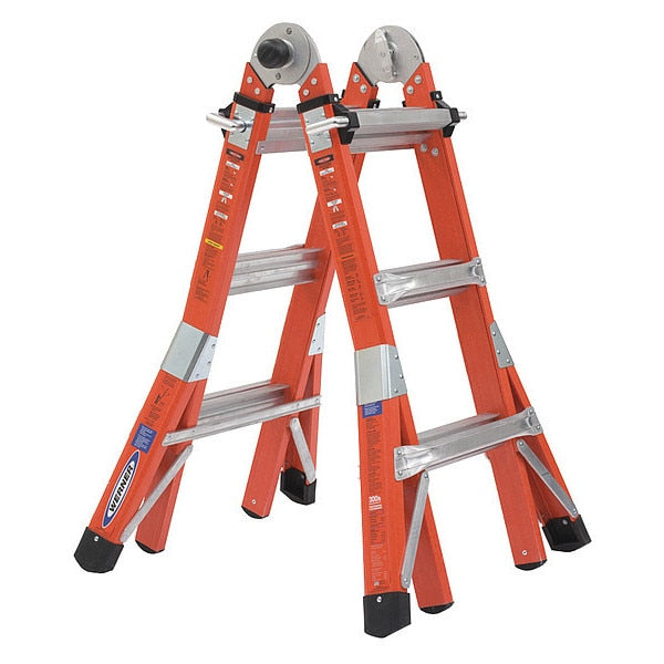Multipurpose Ladder, Extension, Scaffold, Staircase, Stepladder Configuration, 11 ft, Fiberglass