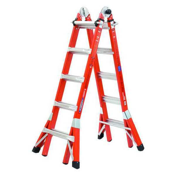 Multipurpose Ladder, Extension, Scaffold, Staircase, Stepladder Configuration, 19 ft, Fiberglass