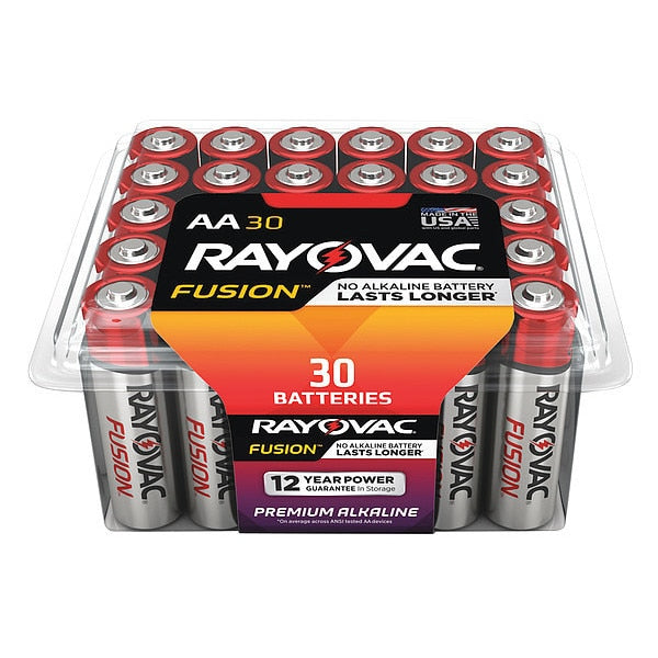 Fusion AA Alkaline Battery, 1.5V DC, 30 Pack