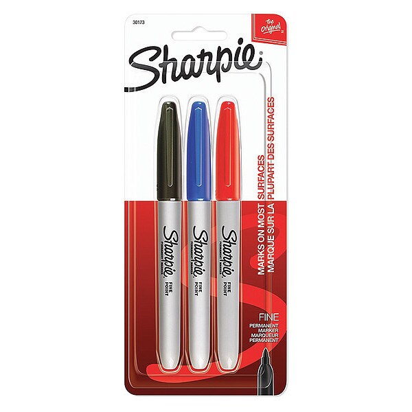 Permanent Marker, Black, Blue, Red, PK3