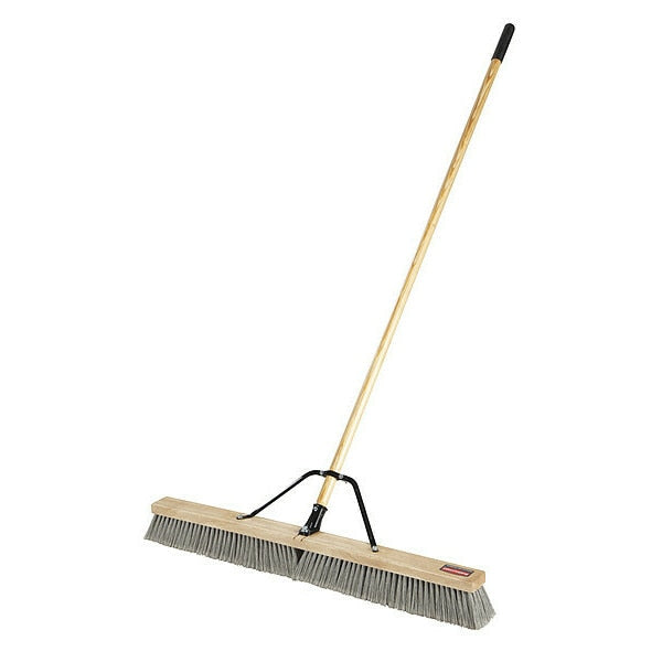 36 in Sweep Face Broom, Medium, Synthetic, Gray, 36 in L Handle