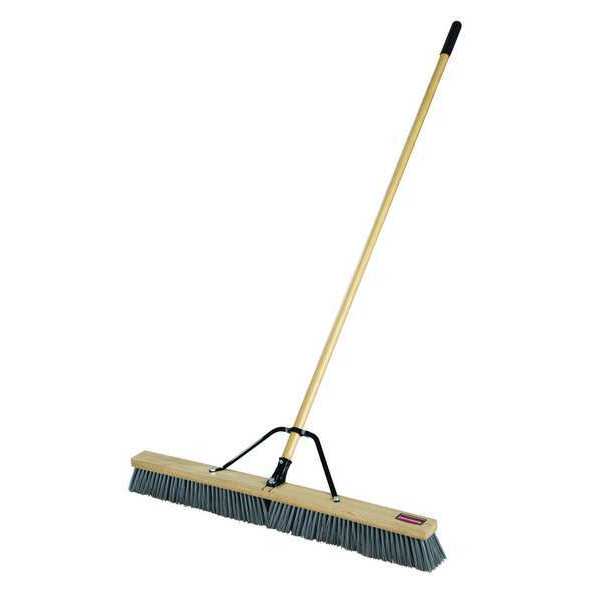 36 in Sweep Face Broom, Stiff, Synthetic, Gray, 60 in L Handle