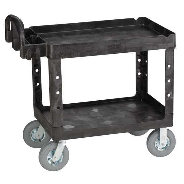 Plastic Utility Cart with Deep Lipped Plastic Shelves, Ergonomic, 2 Shelves, 500 lb