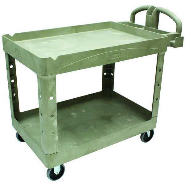 Plastic Utility Cart with Deep Lipped Plastic Shelves, Ergonomic, 2 Shelves, 500 lb