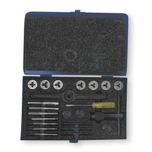 17PC HSS Plug Hand Tap And Carbon Round Adjustable Die Set Cle-Line 7 Sizes #4-40 To 1/4-20 UNC&UNF