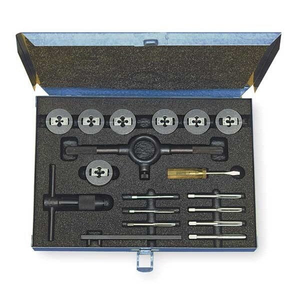 17PC HSS Plug Hand Tap and Two-Piece Die Set 055 Cle-line 7 Sizes 4-40 To 1/4-20 UNC