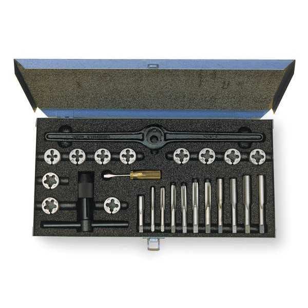 47PC HSSPlugHandTap & CarbonRoundAdj. Die Set Cle-Line 21 Sizes 1/4-20 To 1-14 UNC, UNF, UNS & NPT
