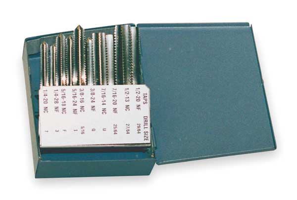 Hand Tap Set, 10 PC, HSS, 1/4-20 to 1/2-20