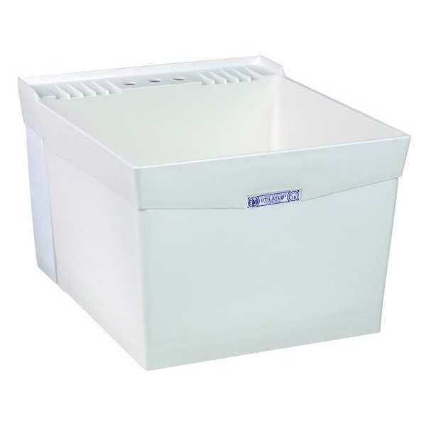 Laundry Tub, 34 in H, 20 in W, 24 in L, 3 Faucet Holes, Wall Mount, Polypropylene, White