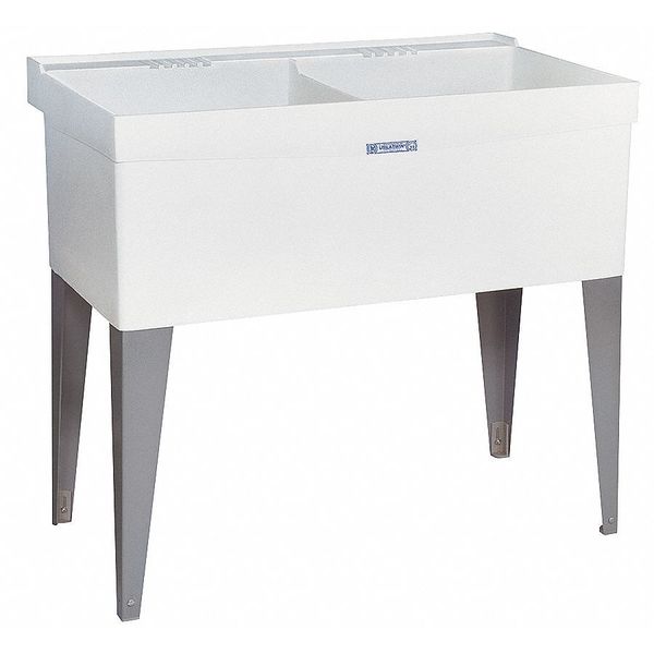 Utility Sink, 34 in H, 40 in W, 24 in L, Floor Mount, 1-1/2 in Drain Opening, Polypropylene, White