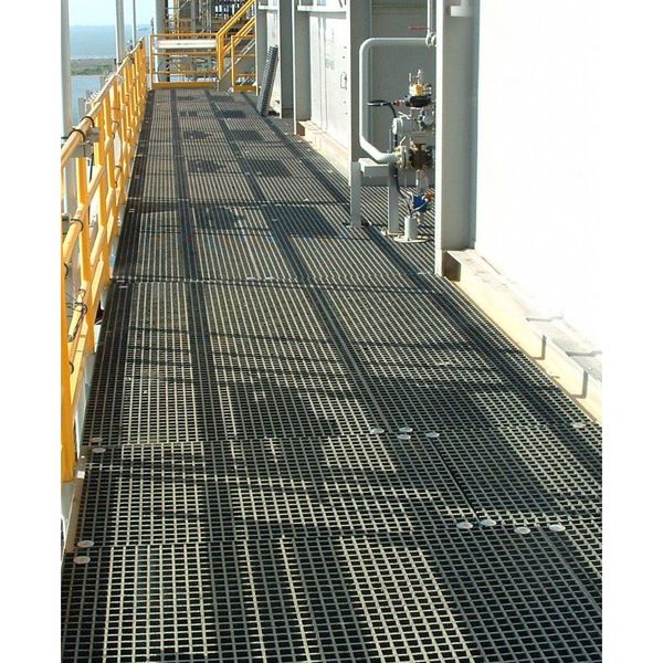 Molded Grating, 96 in Span, Grit-Top Surface, Corvex Resin, Dark Gray