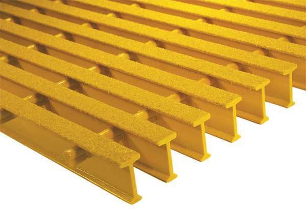 Industrial Pultruded Grating, 48 in Span, Grit-Top Surface, ISOFR Resin, Yellow