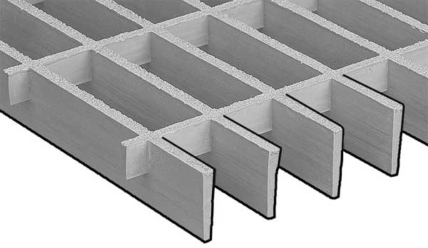 Moltruded Grating, 96 in Span, Grit-Top Surface, Corvex Resin, Light Gray