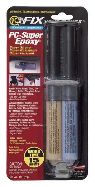 Epoxy Adhesive, SuperEpoxy Series, Clear, 1:01 Mix Ratio, 4 hr Functional Cure, Syringe