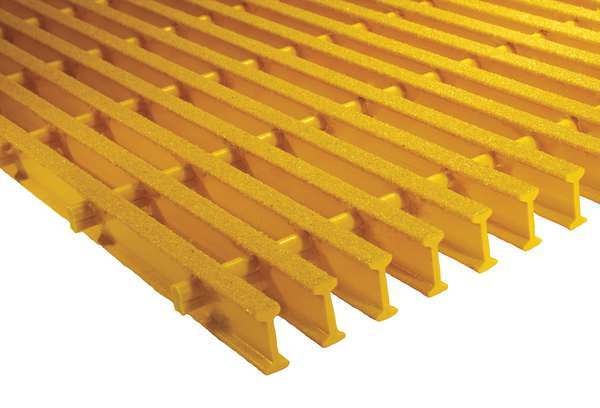 Industrial Pultruded Grating, 48 in Span, Grit-Top Surface, ISOFR Resin, Yellow