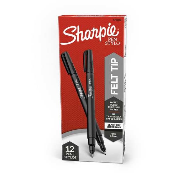 Stick Permanent Pen, Fine 0.5 mm, Black PK12