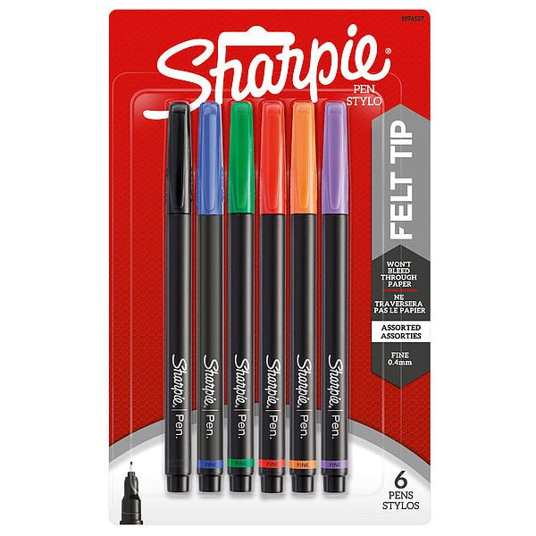Stick Permanent Pen Set, Fine 0.5 mm, Assorted PK6