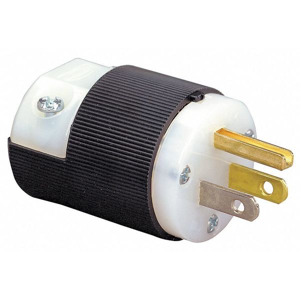 Straight Blade Plug, Male, NEMA 5-15P, 15 A, 125V AC, 2 Poles, 3 Blades, Black/White