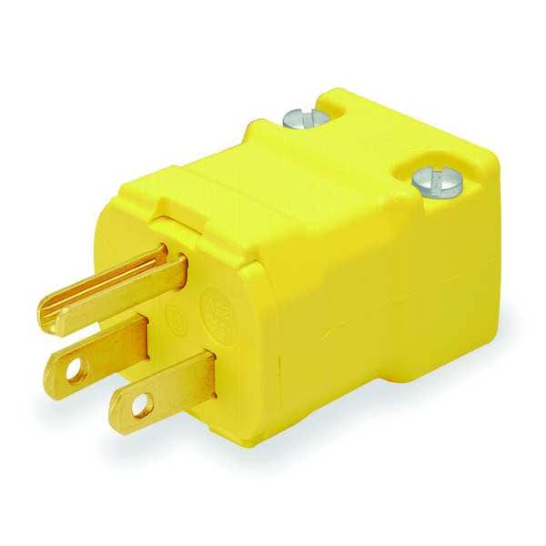 Industrial Straight Blade Plug, 2-Pole, 15 A, 125V AC, 5-15, Screw Terminal, Yellow