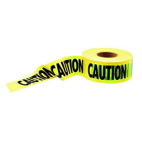 Barricade Tape, Caution, Yellow, 3 in Wide x 1000 ft Long, Polyethylene, 1.6 mil Thickness