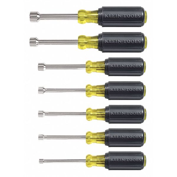 Hallow Shank Nut Driver Set, 3 in Shafts, Ergonomic Cushion Grip, SAE, 7-Piece