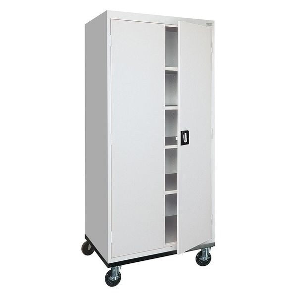 Solid Door Storage Cabinet, 36 in W, 78 in H, 24 in D, Light Gray