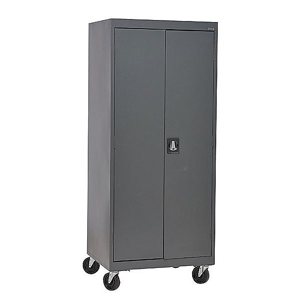 Solid Door Storage Cabinet, 46 in W, 78 in H, 24 in D, Putty