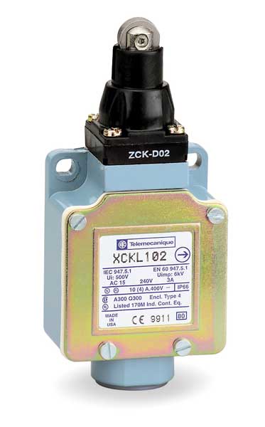 Limit Switch, Plunger, Roller, 1NC/1NO, 10A @ 240V AC