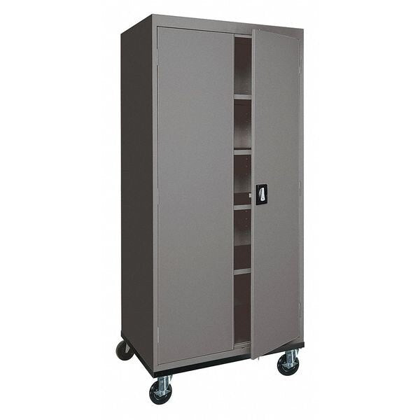 Solid Door Storage Cabinet, 36 in W, 78 in H, 24 in D, Dark Gray
