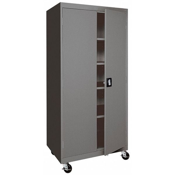 Solid Door Storage Cabinet, 46 in W, 78 in H, 24 in D, Dark Gray