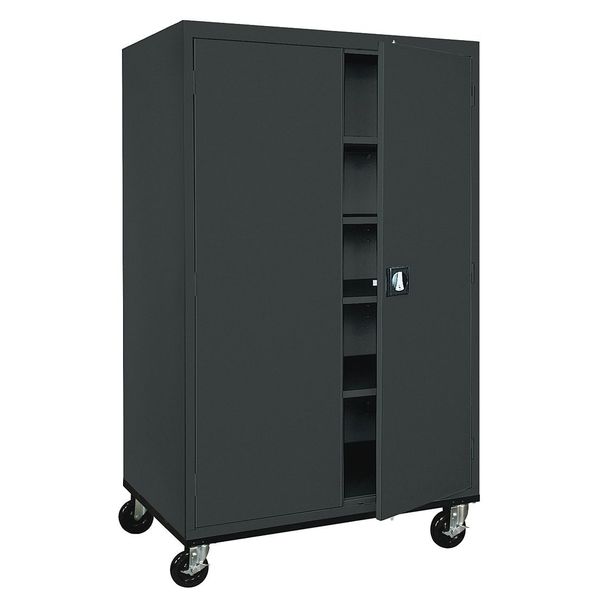 Solid Door Storage Cabinet, 46 in W, 78 in H, 24 in D, Black