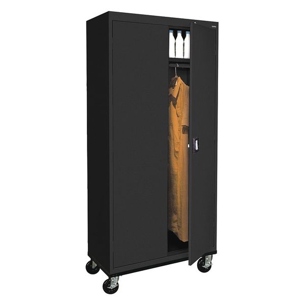 Solid Door Storage Cabinet, 36 in W, 78 in H, 24 in D, Black