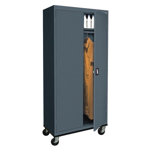 Solid Door Storage Cabinet, 36 in W, 78 in H, 24 in D, Dark Gray