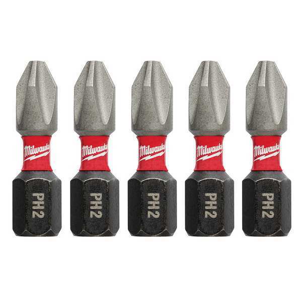 SHOCKWAVE 1 in Phillips #2 Impact Duty Power Bit, 5-Piece Pack