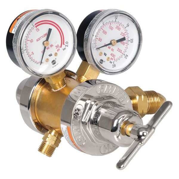 Gas Regulator, Two Stage, CGA-510, 15 psi, Use With: Acetylene