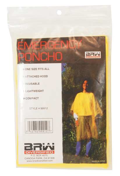 Disposable Poncho, Polyethylene, Yellow