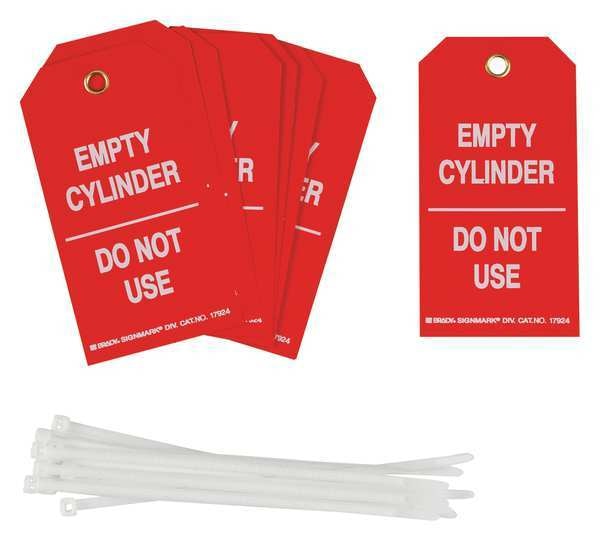 Cyl Stat Tag, 5-3/4 x 3 In, Wht/R, Met, PK10
