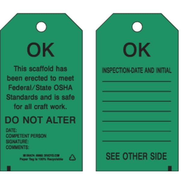 Scaffold OK Tag, 5-3/4 x 3 In, Met, PK10